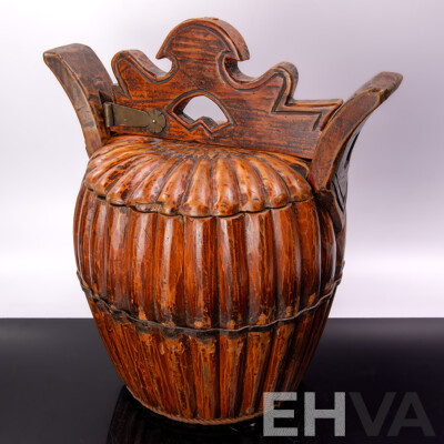 Large Chinese Wooden Gourd Form Lidded Container