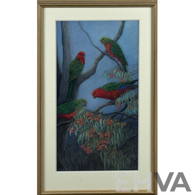 Jacqui King, (20th Century, Australian), Australian King Parrots, Original Pastel, 68 x 42 cm (frame)