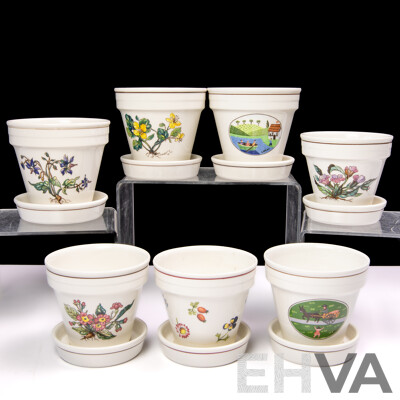 Collection Seven Villeroy & Boch Ceramic Flower Pots in Two Sizes with Underplates