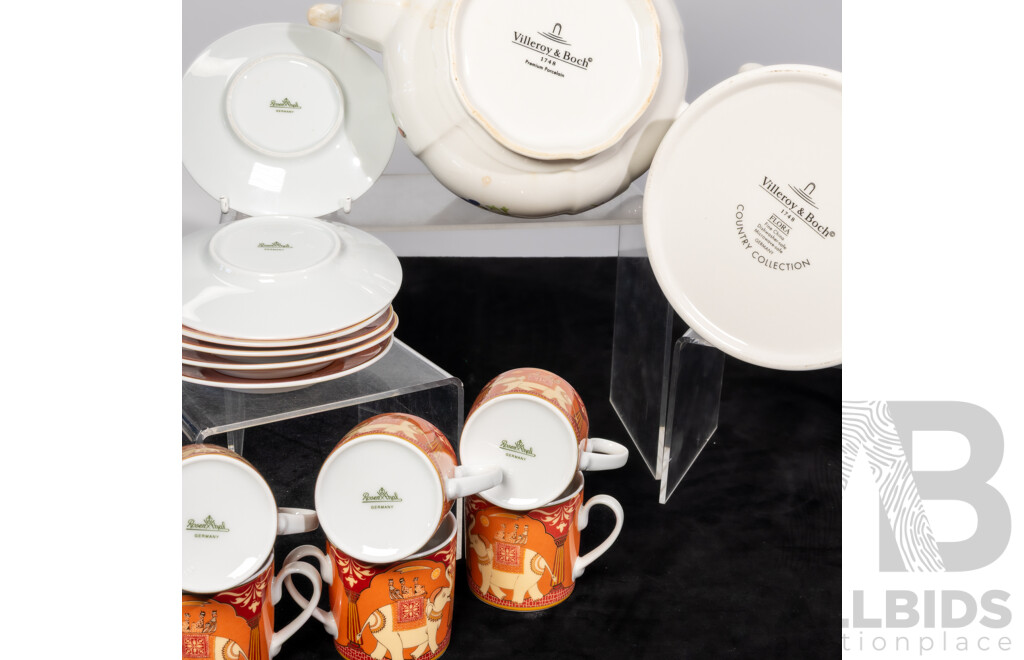 Collection Porcelain Comprising Set Six Rosenthal City Cups by Solveig Samhaber, Set Six Rosenthal Demitasse Duos, V & B Jug in Flora Pattern and More