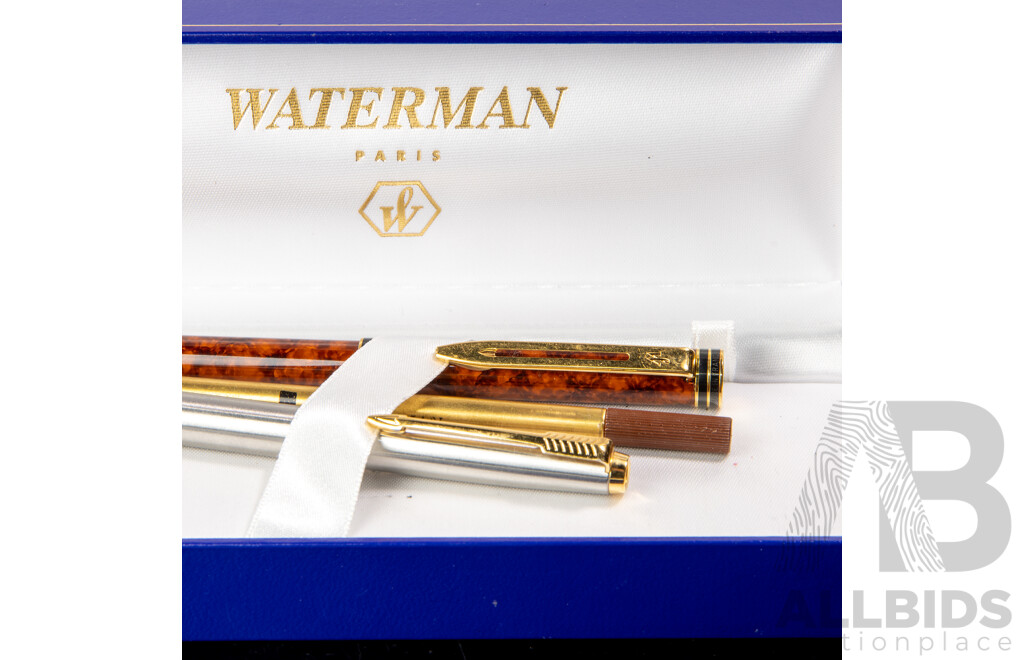 Waterman Lidded Ballpoint Pen in Original Box Long with Parker 45 Retracting Pencil