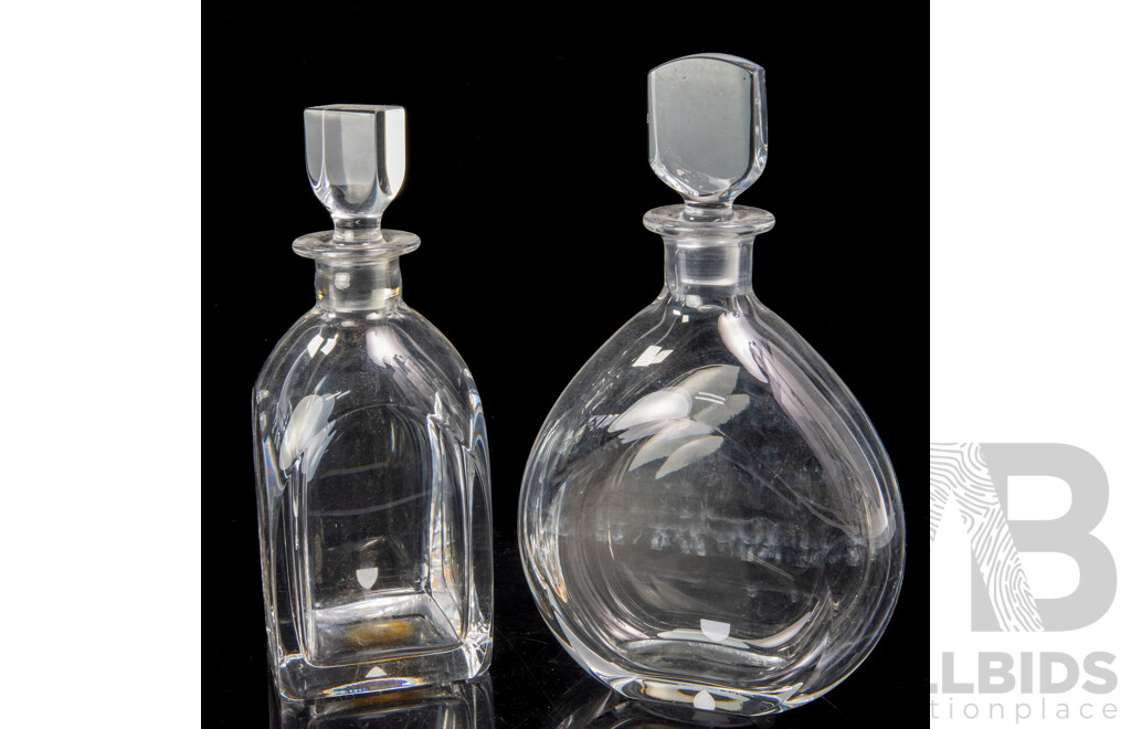 Two Mid Century Swedish Orrefors Decanters with Stoppers by Edward Hald