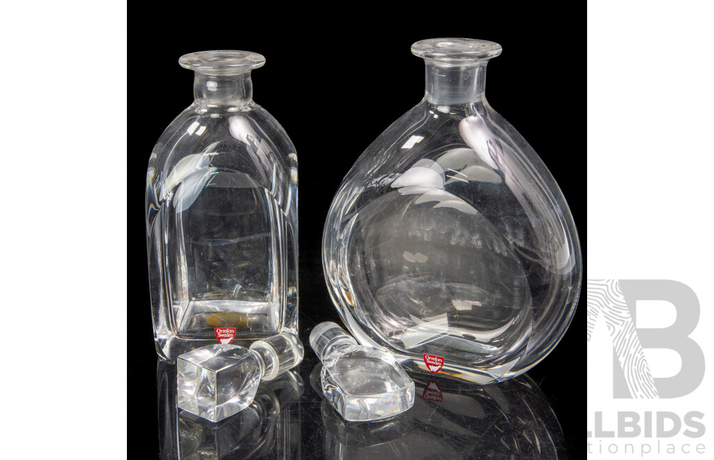 Two Mid Century Swedish Orrefors Decanters with Stoppers by Edward Hald