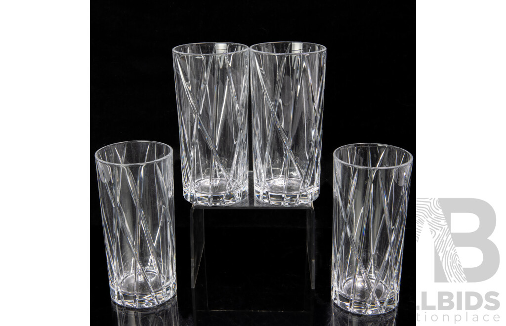 Collection Seven Mid Century Swedish Orrefors Items Comprising Three Different Votives and Set Four Tumblers