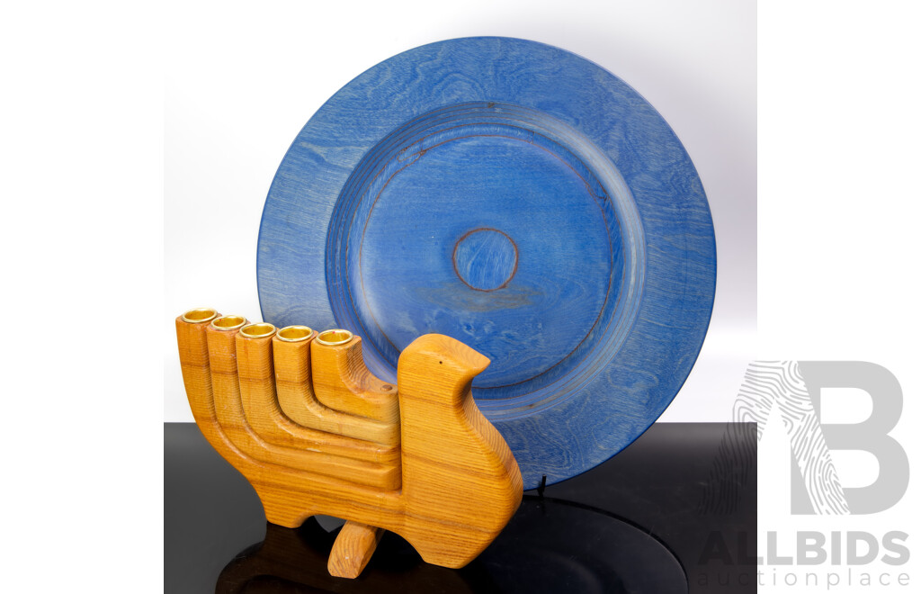 Mid Century Carl Nelson for Ta I Trå Uppsala Sweden Wooden Bird Along with Finnish Tailio Design Wooden Platter