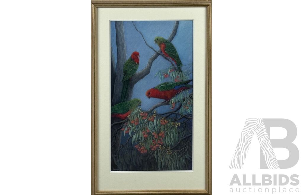 Jacqui King, (20th Century, Australian), Australian King Parrots, Original Pastel, 68 x 42 cm (frame)