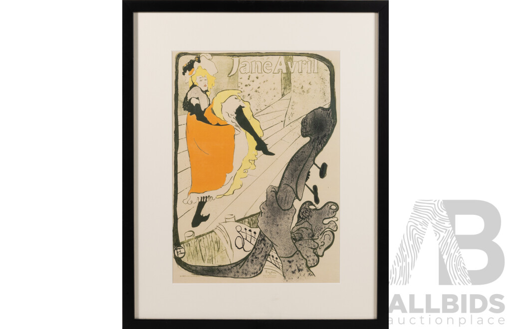Henri De Toulouse-Lautrec, (19th Century, French, 1864-1901), Jane Avril (1893), Quality Reproduction of Original Lithograph, 54 x 44 cm (frame)