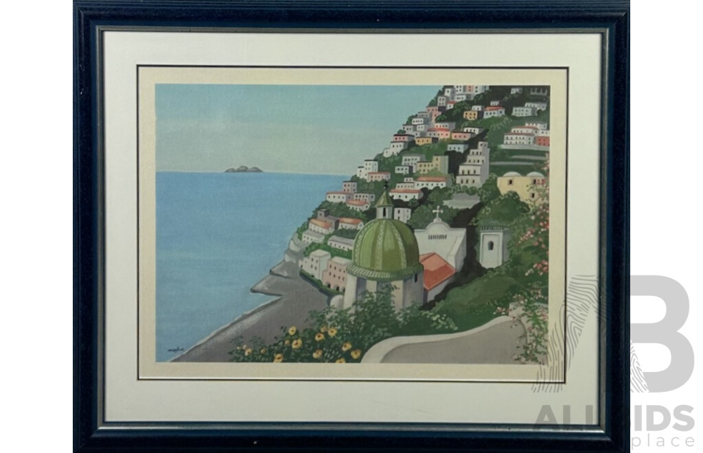 Martine, (20th Century, Positano Terrace, Reproduction Colour Print of Original, 58 x 72 cm (frame)