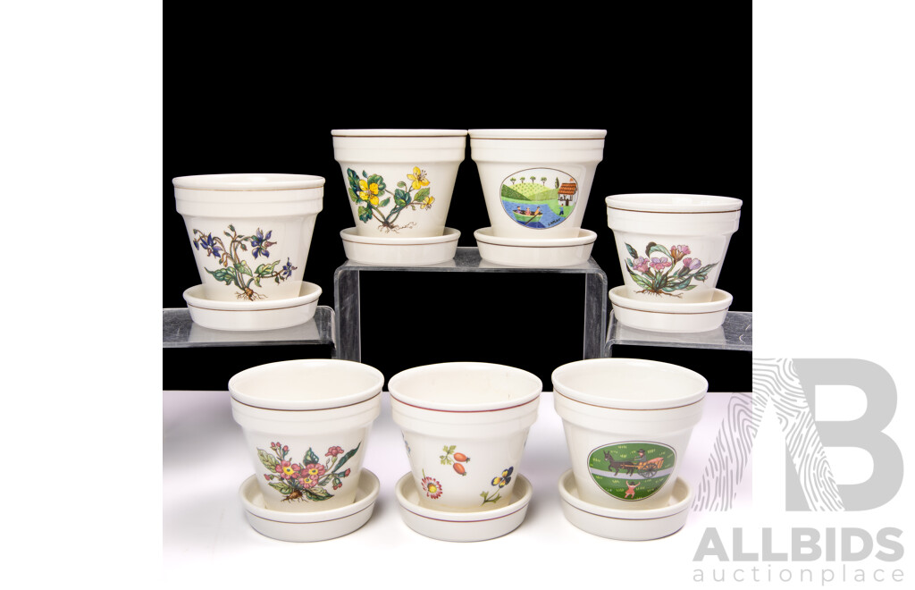 Collection Seven Villeroy & Boch Ceramic Flower Pots in Two Sizes with Underplates