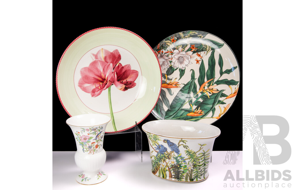 Collection Ceramic Decorator Pieces Including Aynsley Pembroke Reproduction 18th Century Design Vase, Maxwell & Williams Large Round Platter and More