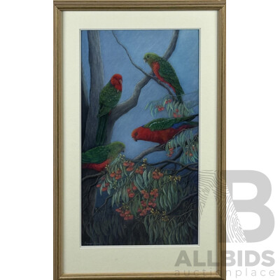 Jacqui King, (20th Century, Australian), Australian King Parrots, Original Pastel, 68 x 42 cm (frame)