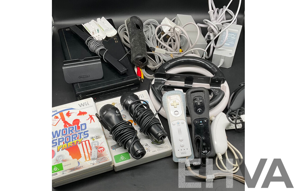 NINTENDO Wii Consoles (WUP-101(04) 32GB, Games (x5), Controllers (x3), Cables and Assorted Accessories