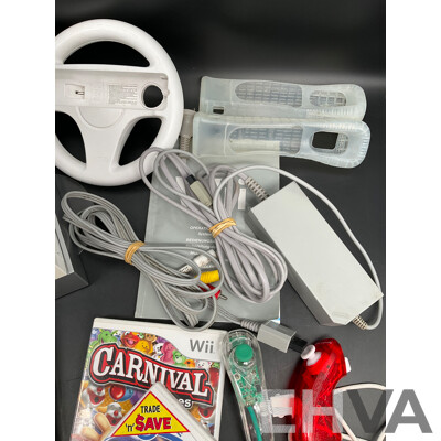 NINTENDO Wii Consoles (RVL-001), Games (x4), Controllers (x3), Nunchucks (x5), Cables and Assorted Accessories