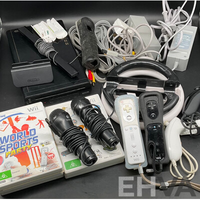 NINTENDO Wii Consoles (WUP-101(04) 32GB, Games (x5), Controllers (x3), Cables and Assorted Accessories