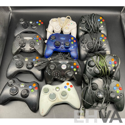 Assortment Xbox Controllers Including Xbox Steering Wheel, Skylanders Xbox Portal, Joytech Original Xbox Receiver, Xbox Remote Control and Wired and Wireless Controllers (x12)