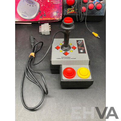 Assorted RETRO Video Games Joysticks and Sanyo CD Player - Lot of 4