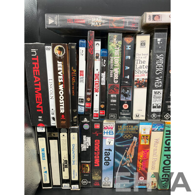 Collection Approx 29 VHS Tapes and 16 DVDs, Assorted Remote Controls
