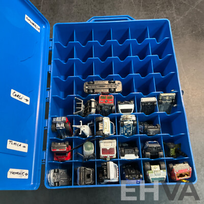 Assorted Action Figure Parts /Accessories & 2 Model Car Storage Box & More