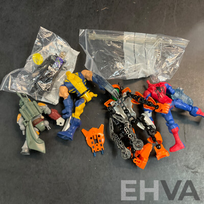 Assorted Action Figure Parts /Accessories & 2 Model Car Storage Box & More