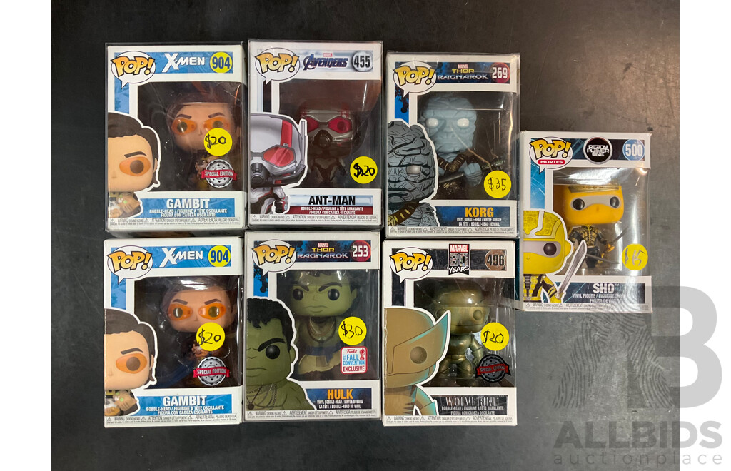 Collection of 7 Funko Pops From Marvel