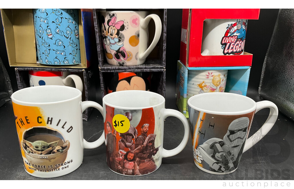 Assorted Collectable Mugs - Star Wars, Marvel, Mickey Mouse, and Other Disney Themed Decorations - Lot of 9