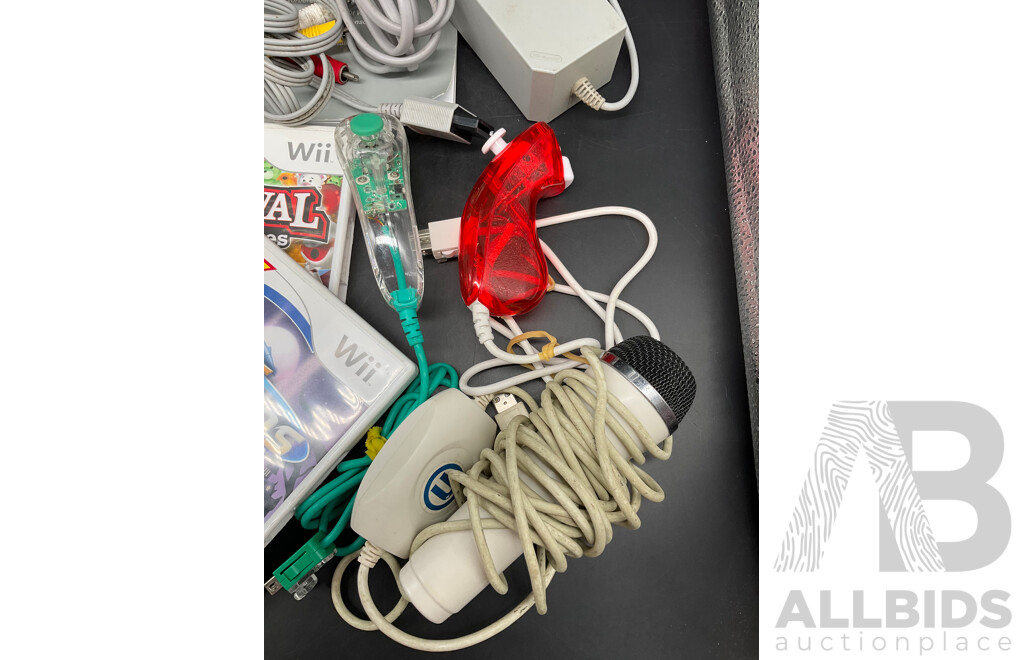 NINTENDO Wii Consoles (RVL-001), Games (x4), Controllers (x3), Nunchucks (x5), Cables and Assorted Accessories