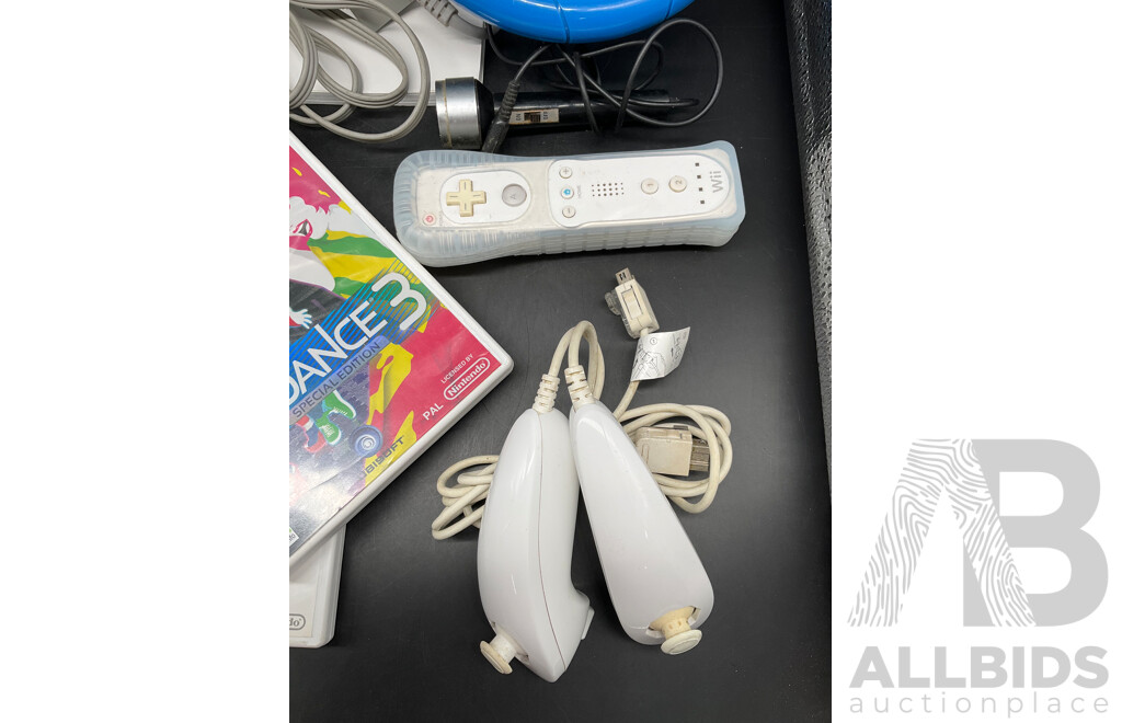 NINTENDO Wii Consoles (RVL-001), Games (x4), Controllers (x3), Cables and Assorted Accessories