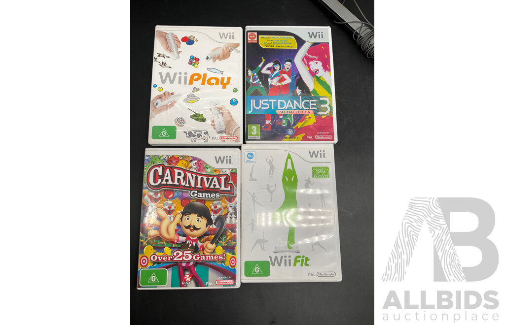 NINTENDO Wii Consoles (RVL-001), Games (x4), Controllers (x3), Cables and Assorted Accessories