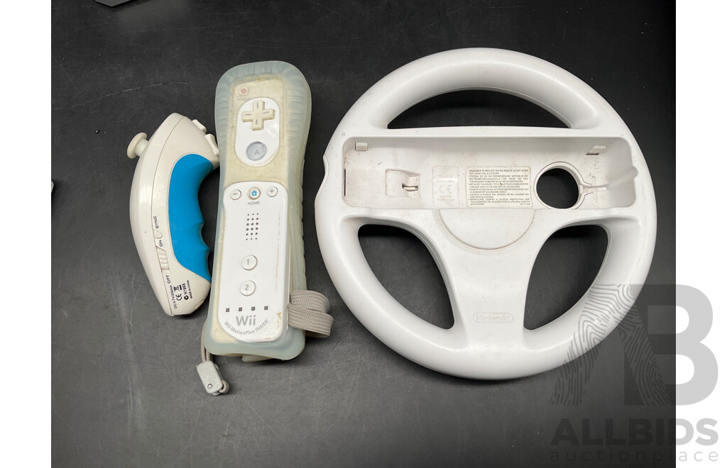 NINTENDO Wii Consoles (RVL-001), Games (x4), Controllers (x3), Cables and Assorted Accessories