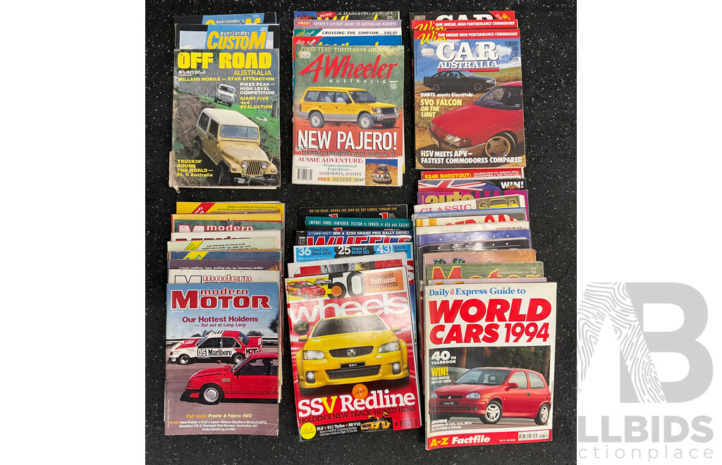 Collection of 43 Magazines (90s) Including Modern Motor, Wheels, World Cars, CAR Australia, 4Wheeler, of Road and More