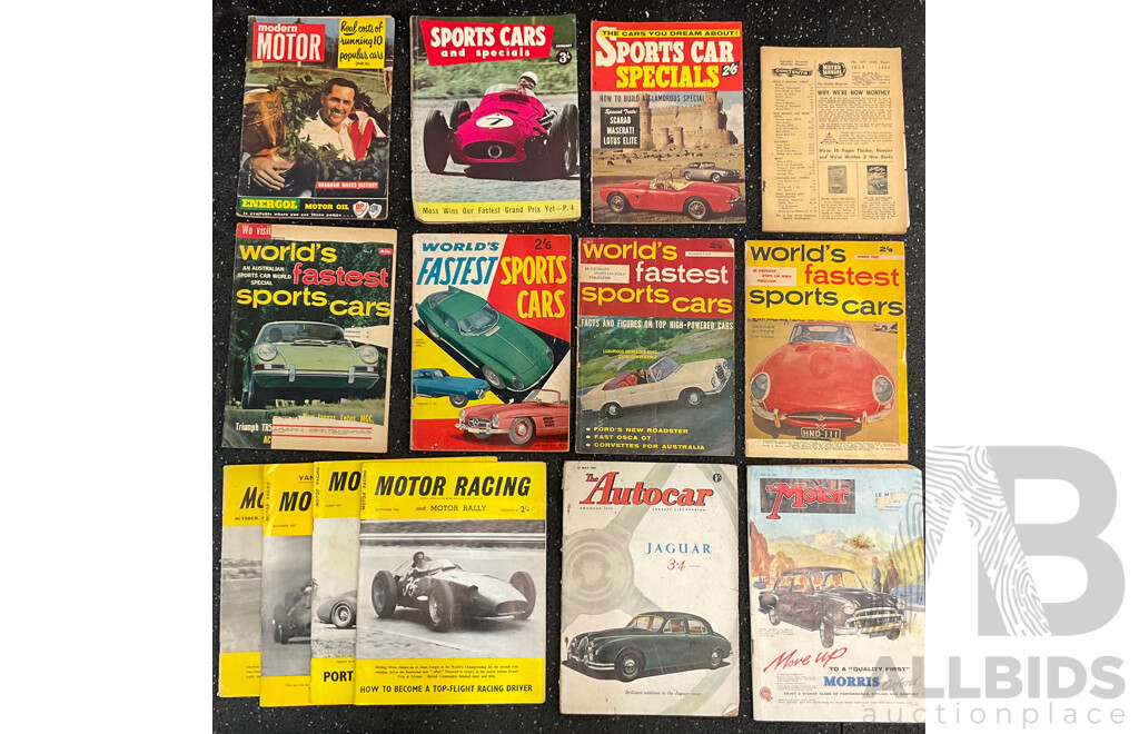 Collection of 14 50s Vintage Magazines,  Including Modern Motor, Sports Cars, Worlds Fastest Sports Cars, Motor Racing, the Autocar and the Motor