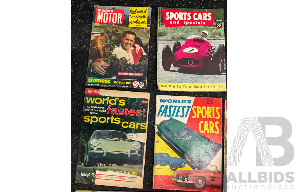 Collection of 14 50s Vintage Magazines,  Including Modern Motor, Sports Cars, Worlds Fastest Sports Cars, Motor Racing, the Autocar and the Motor