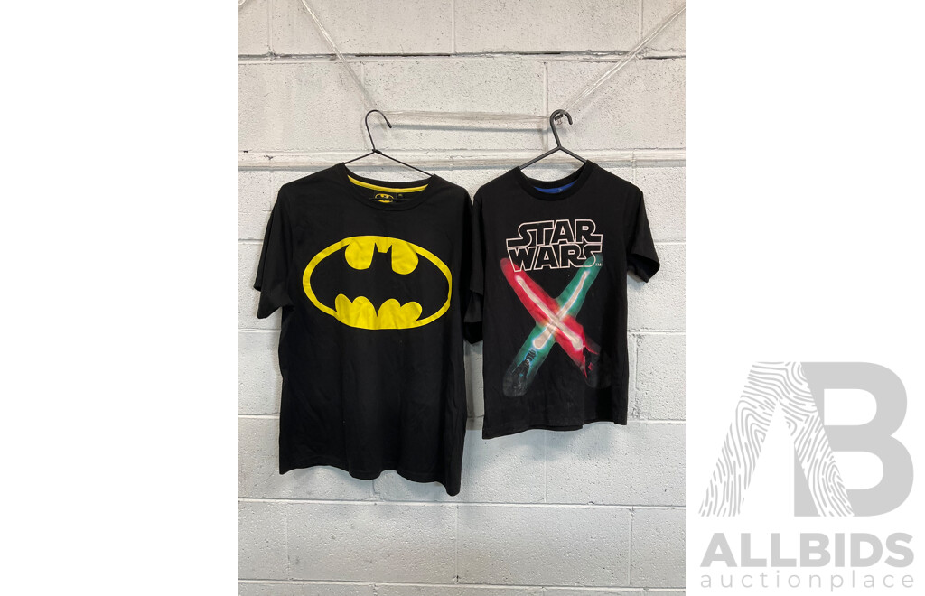 Assorted Disney Clothing Size S (1x Size Mens XXL, 1x Size Kids 12), Including Micky, Star Wars, Batman, Dumbo and More - Lot of 14