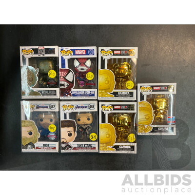 Collection of 7 Funko Pops From Marvel and Marvel Studios