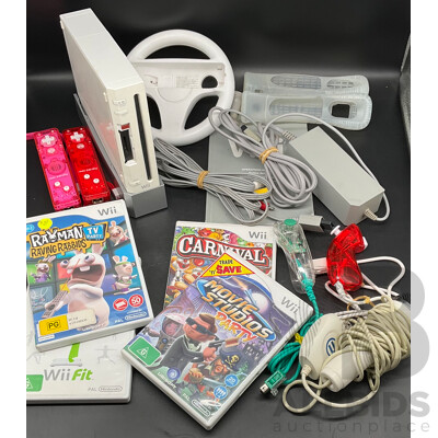NINTENDO Wii Consoles (RVL-001), Games (x4), Controllers (x3), Nunchucks (x5), Cables and Assorted Accessories