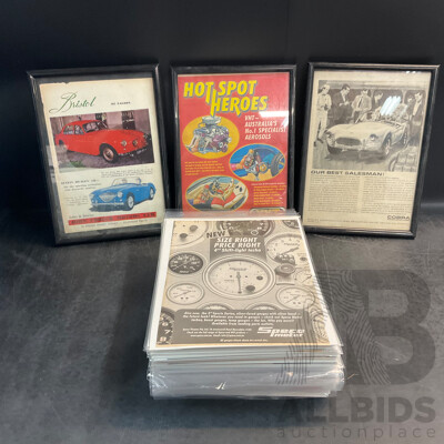 Vintage Collection of Vehicle-Related Flyers, Magazine Pages, and Newspapers