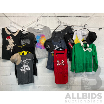 Assorted Disney Clothing Size S (1x Size Mens XXL, 1x Size Kids 12), Including Micky, Star Wars, Batman, Dumbo and More - Lot of 14