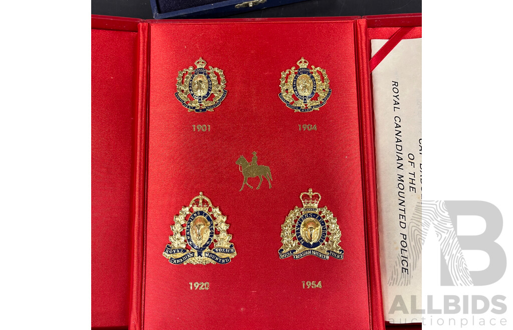 Royal Canadian Mounted Police Cap Badges 1901-1954 and Italian Police Presentation Plaque