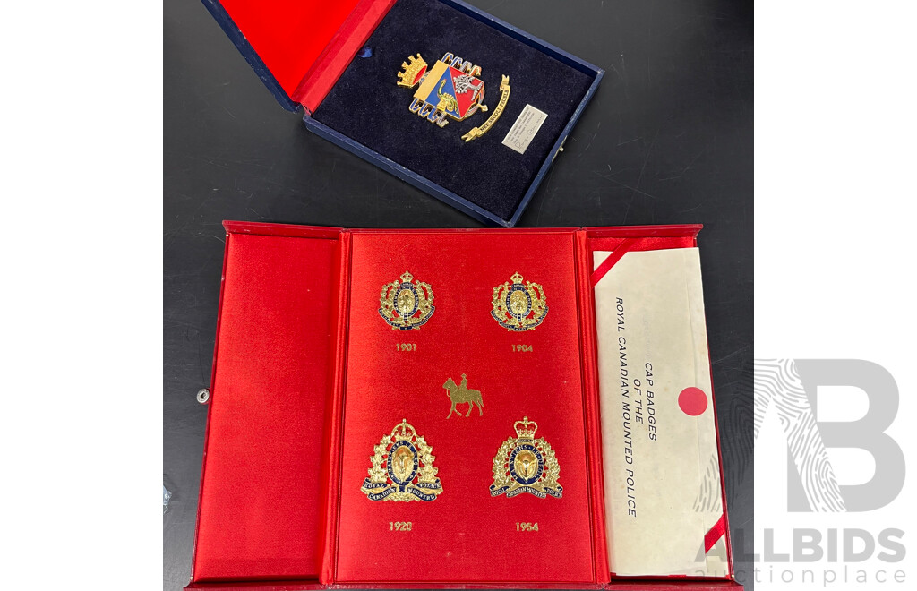 Royal Canadian Mounted Police Cap Badges 1901-1954 and Italian Police Presentation Plaque
