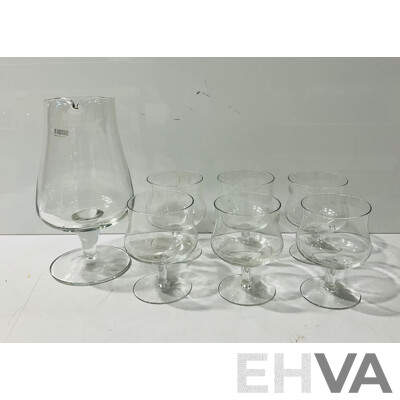 Retro Polish Krosno Pitcher with Set Sx Matching Goblets