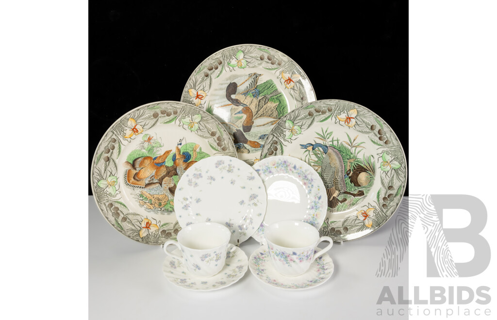 Collection Three Adams the Birds of America Display Plates Along with Pair Wedgwood Porcelain Duos in Angela Pattern