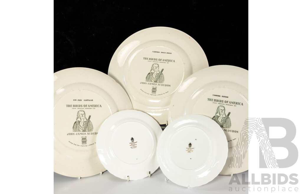 Collection Three Adams the Birds of America Display Plates Along with Pair Wedgwood Porcelain Duos in Angela Pattern