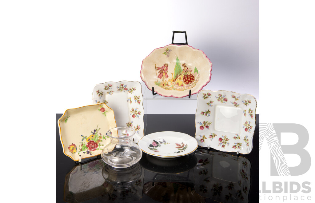 Collection Pieces Comprising Stuart Crystal Posy Vase, Two Royal Albert Winsome Dishes, Royal Doulton Pin Dish and Swinerton's Oval Bowl