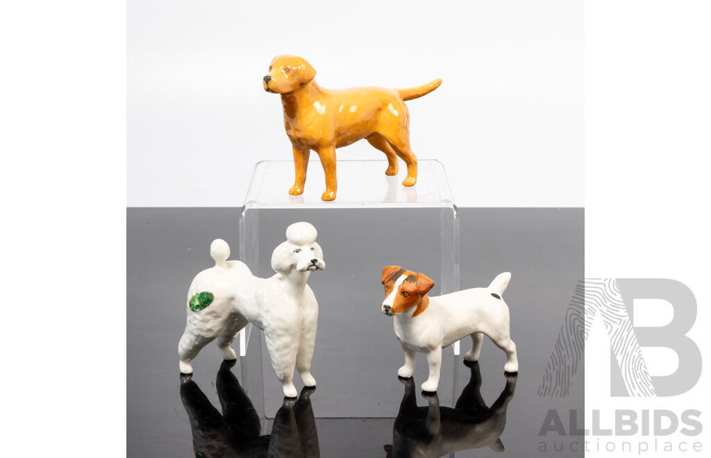 Collection Three Vintage English Beswick Doggie Figures Comprising Poodle, Golden Retriever & Jack Russell