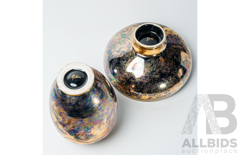 Two Australian Local Studio Pottery Pieces with Iridescent Glaze by Andrew Gibson, Born 1962