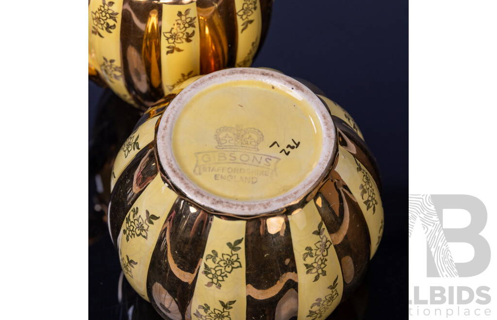 Three Piece Vintage English Gibsons Staffordshire Porcelain Tea Set with Gold Detail