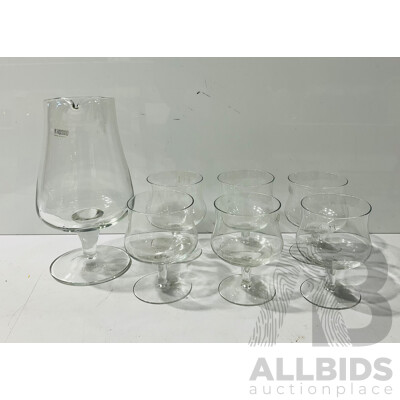 Retro Polish Krosno Pitcher with Set Sx Matching Goblets