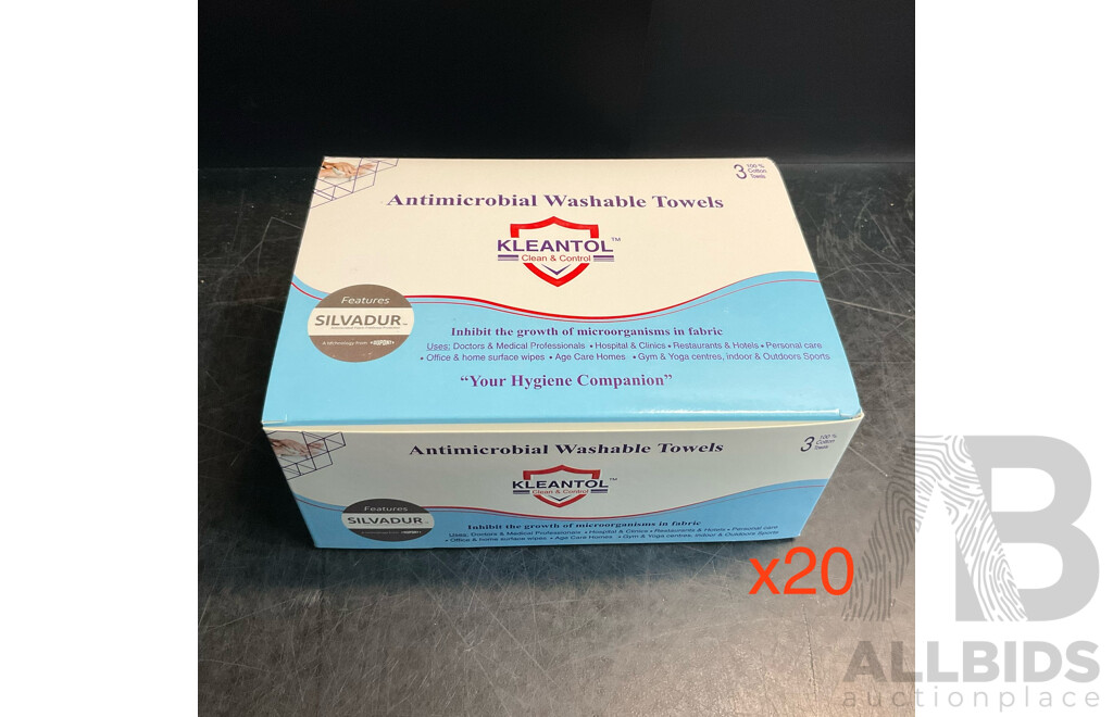 KLEANTOL Antimicrobial Washable Towels 3 Packs - Lot of 20