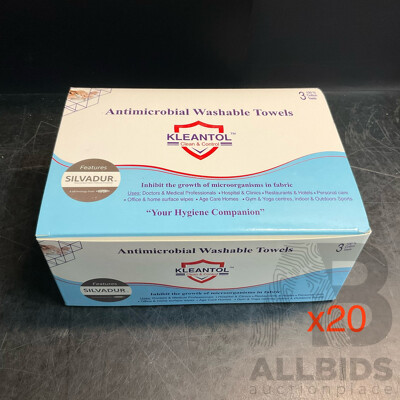 KLEANTOL Antimicrobial Washable Towels 3 Packs - Lot of 20