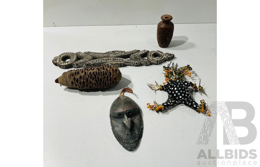 Collection Tribal Pieces Including PNG Ceramic Mask and More